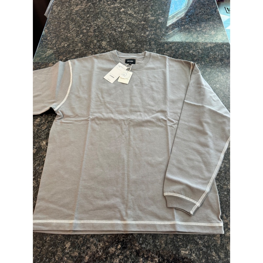 Beams Japan Mens Reversible Stitch Shirt Goma Grey Long‎ Sleeve Cotton Tee M NEW